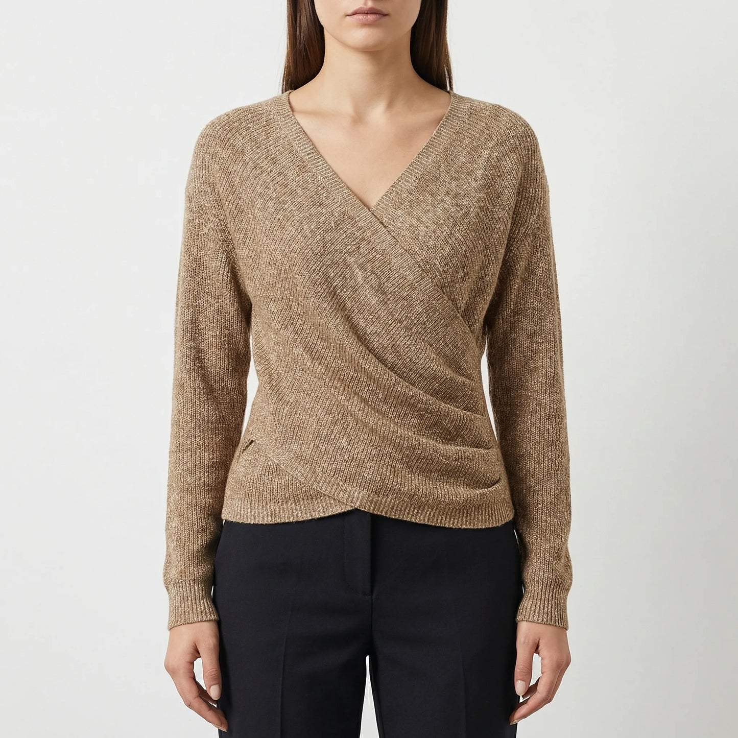 Wrapelle | Wrap-Front V-Neck Knit Top