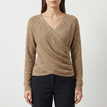 Wrapelle | Wrap-Front V-Neck Knit Top