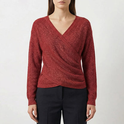 Wrapelle | Wrap-Front V-Neck Knit Top