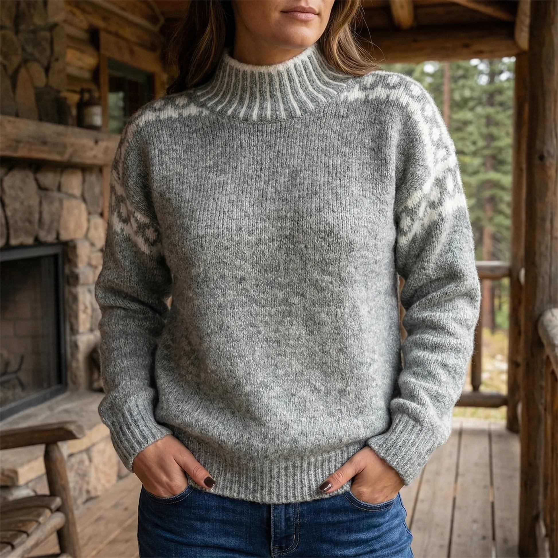 Wyntrell | High-Neck Patterned Knit Jumper