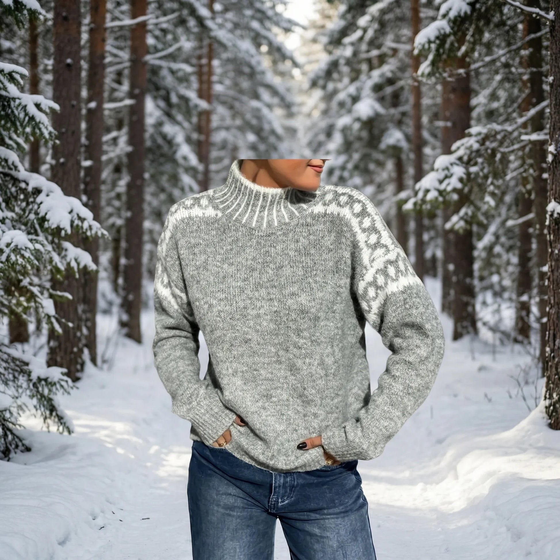 Wyntrell | High-Neck Patterned Knit Jumper