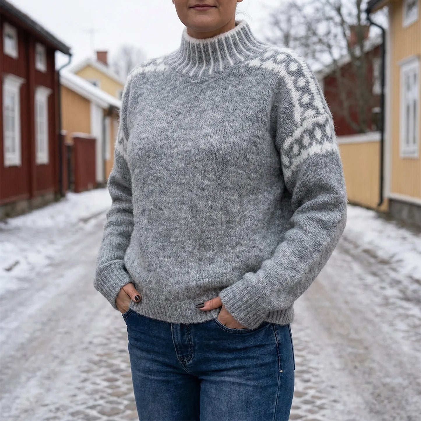 Wyntrell | High-Neck Patterned Knit Jumper